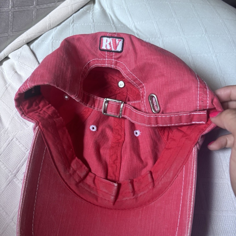 Vtg Y2K Rudolph Valentino Red Distressed Baseball Hat Cap RV Logo Embroidered - Picture 4 of 6